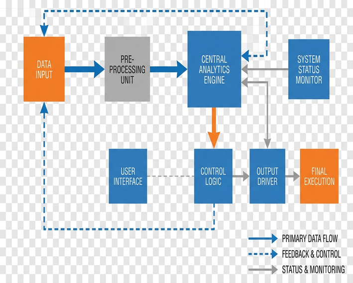 Diagram , , , (blue, gray, orange) Lines: varied weight stroke width, fully transparent Perspective