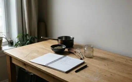 Woman preparing herbs in a sunlit kitchen